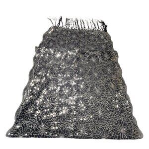 Black Sequin Evening Wedding Formal Scarf with Tassels - NEW